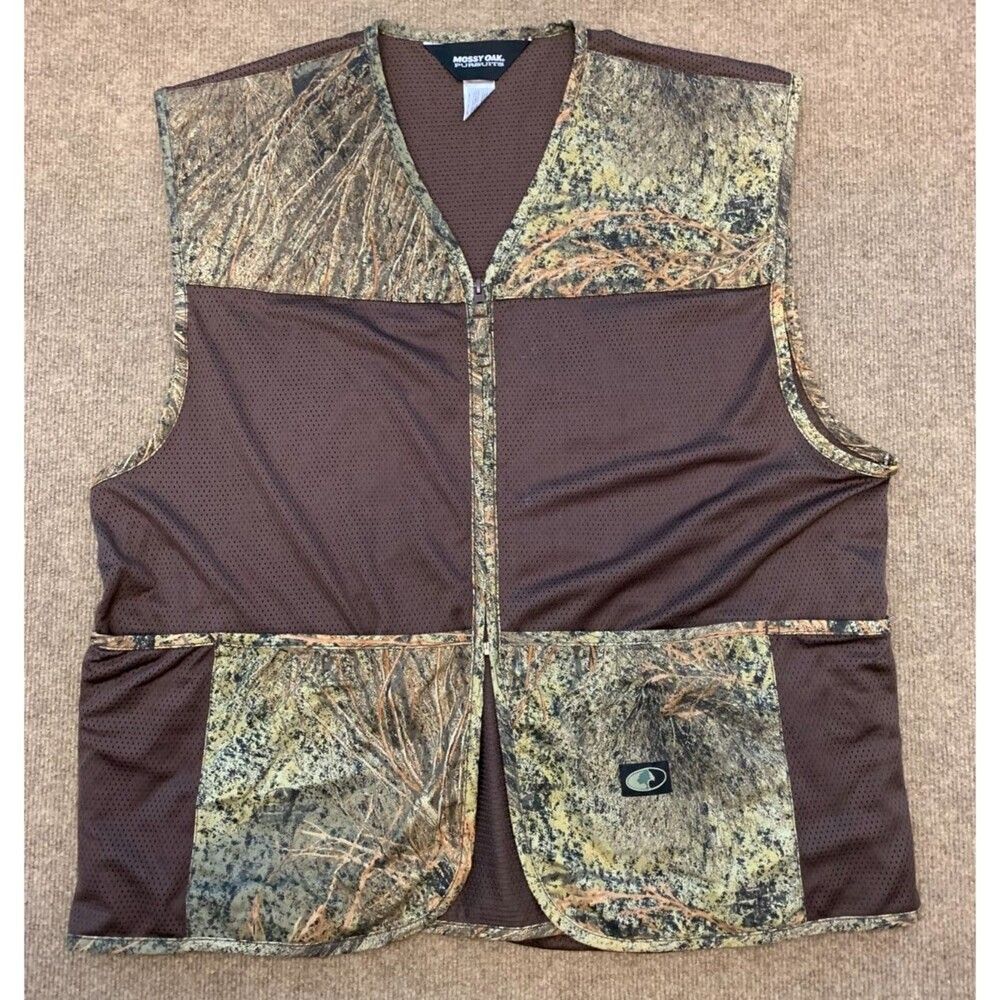 Mossy Oak Hunting Vest Mens M/L Brush Camo Turkey Dove Pursuit Zip Quilted Mesh